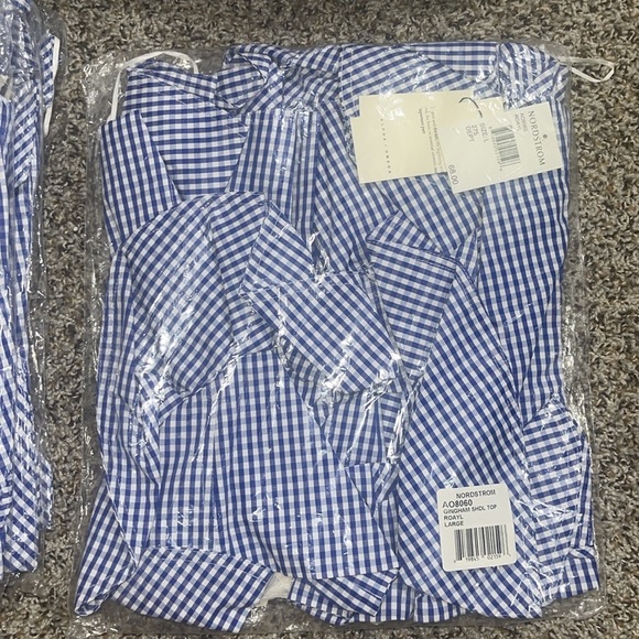BLUE and White Gingham Ruffle Women's Top Alpha Omega Nordstroms - Picture 3 of 3